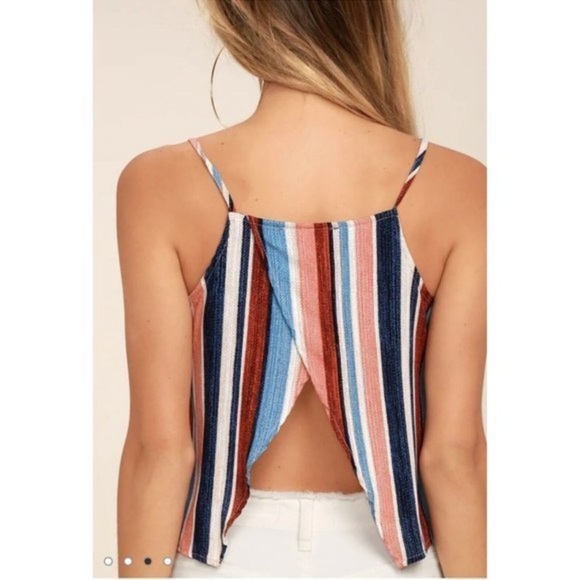 Lulus Beyond The Sea Peach Multicolor Striped Open Back Crop Top Small - Picture 3 of 6